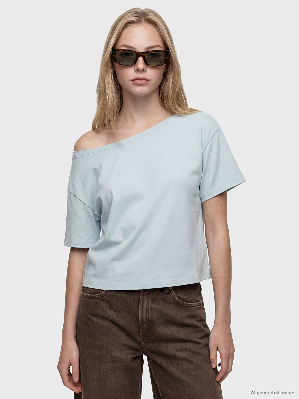 T-shirt i madh me jakë të hapur me prekje të butë për gra