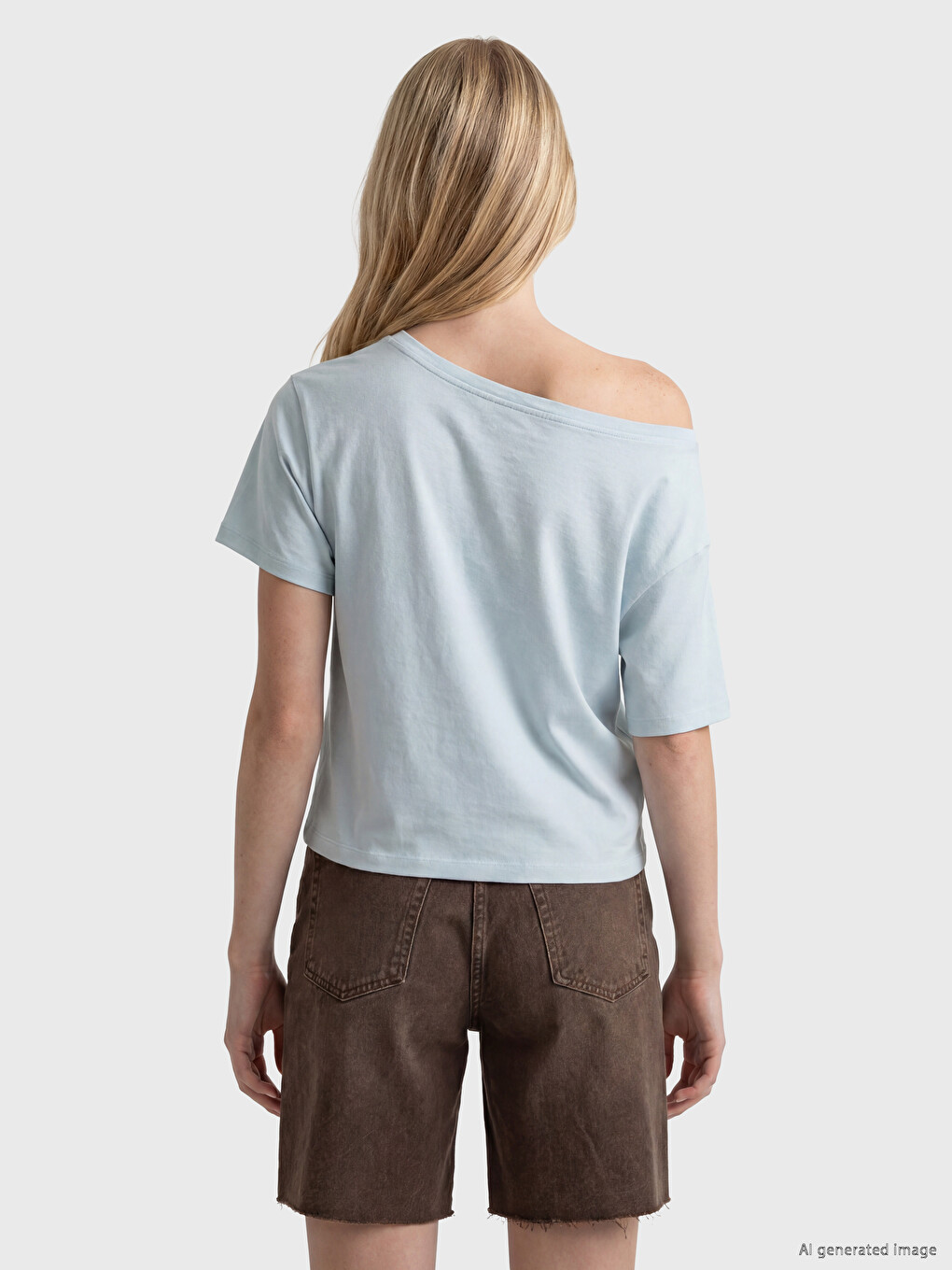 T-shirt i madh me jakë të hapur me prekje të butë për gra-3