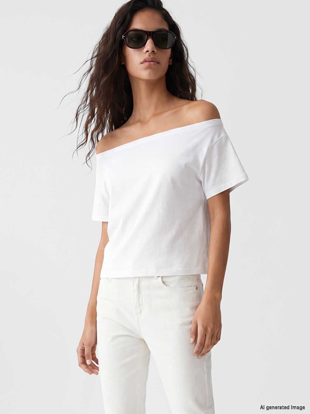 T-shirt i madh me jakë të hapur me prekje të butë për gra