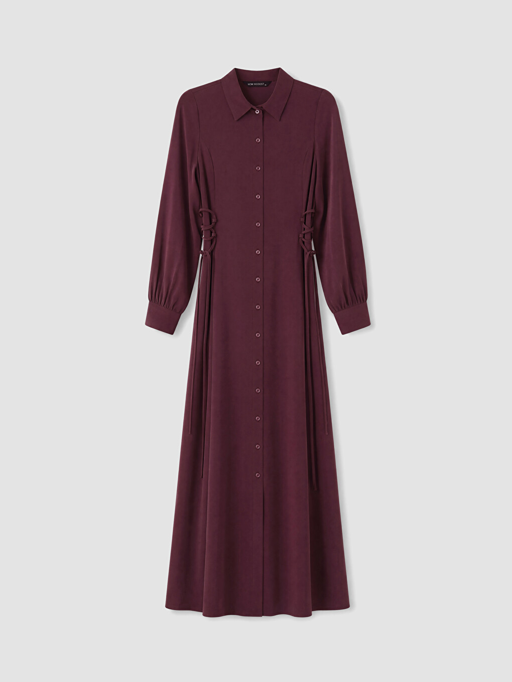 Bordo Yanları Bağcıklı Gömlek Elbise