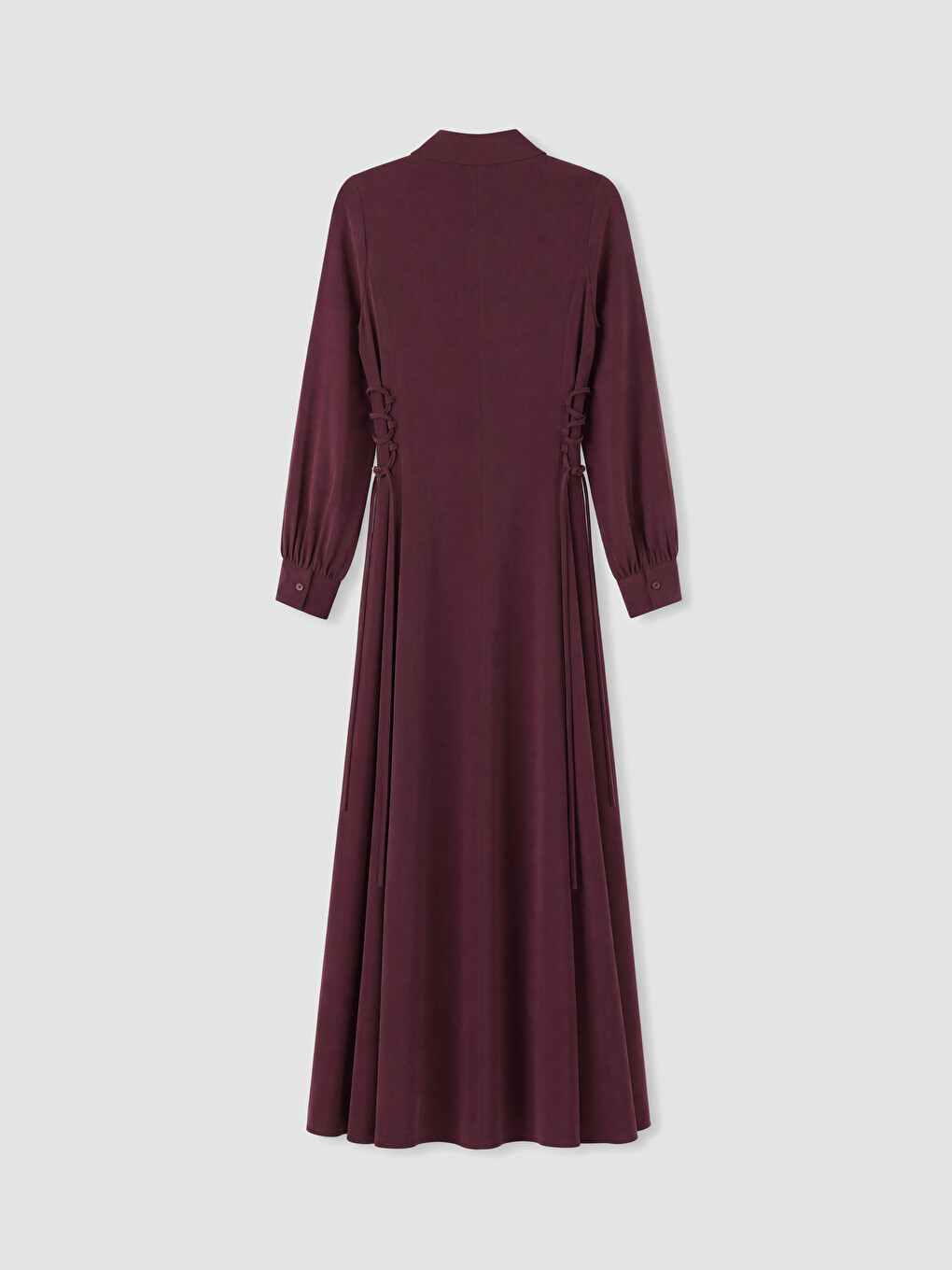 Bordo Yanları Bağcıklı Gömlek Elbise-2