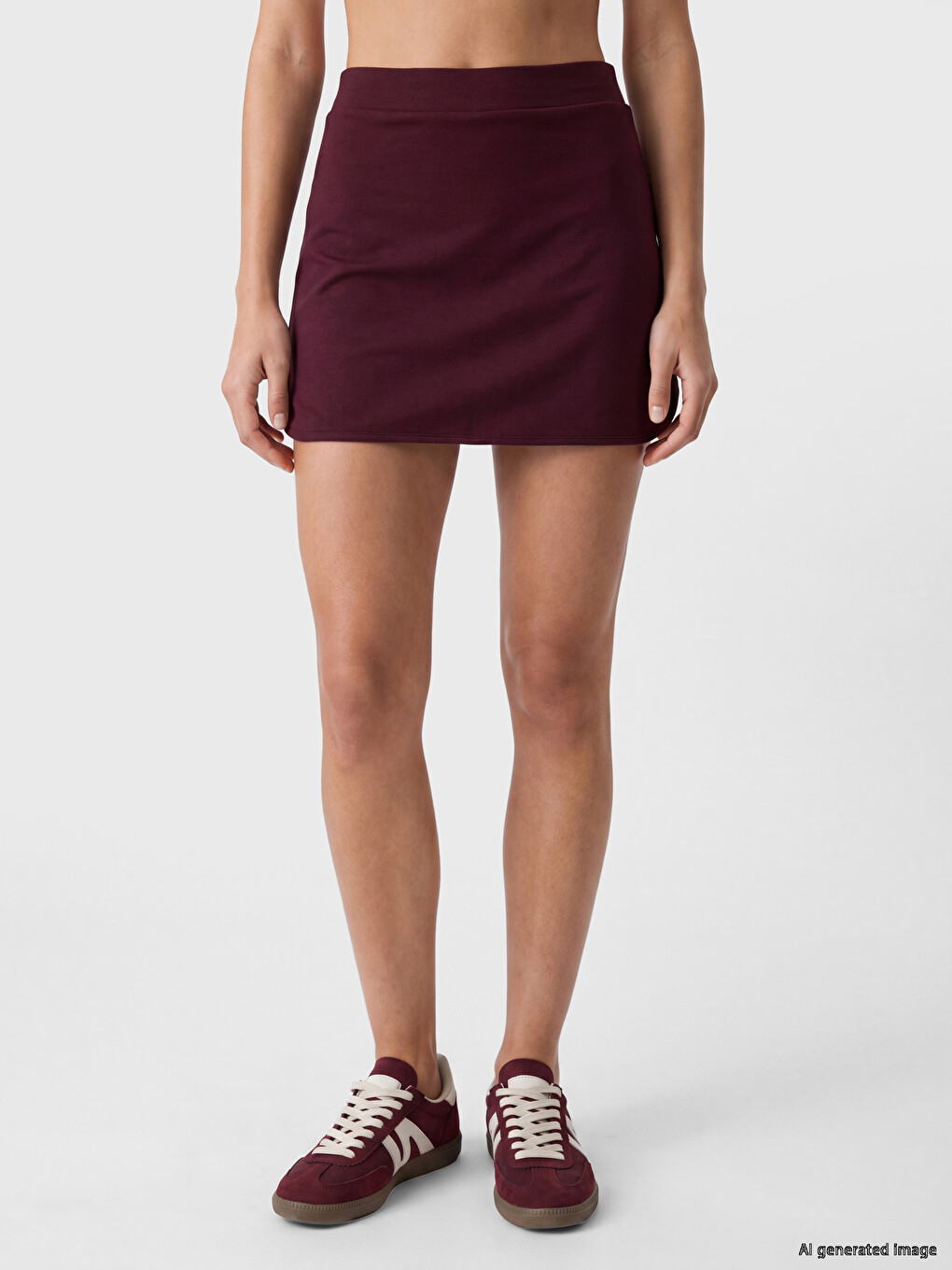 Bordo Beli Lastikli Kadın Mini Şort Etek-1