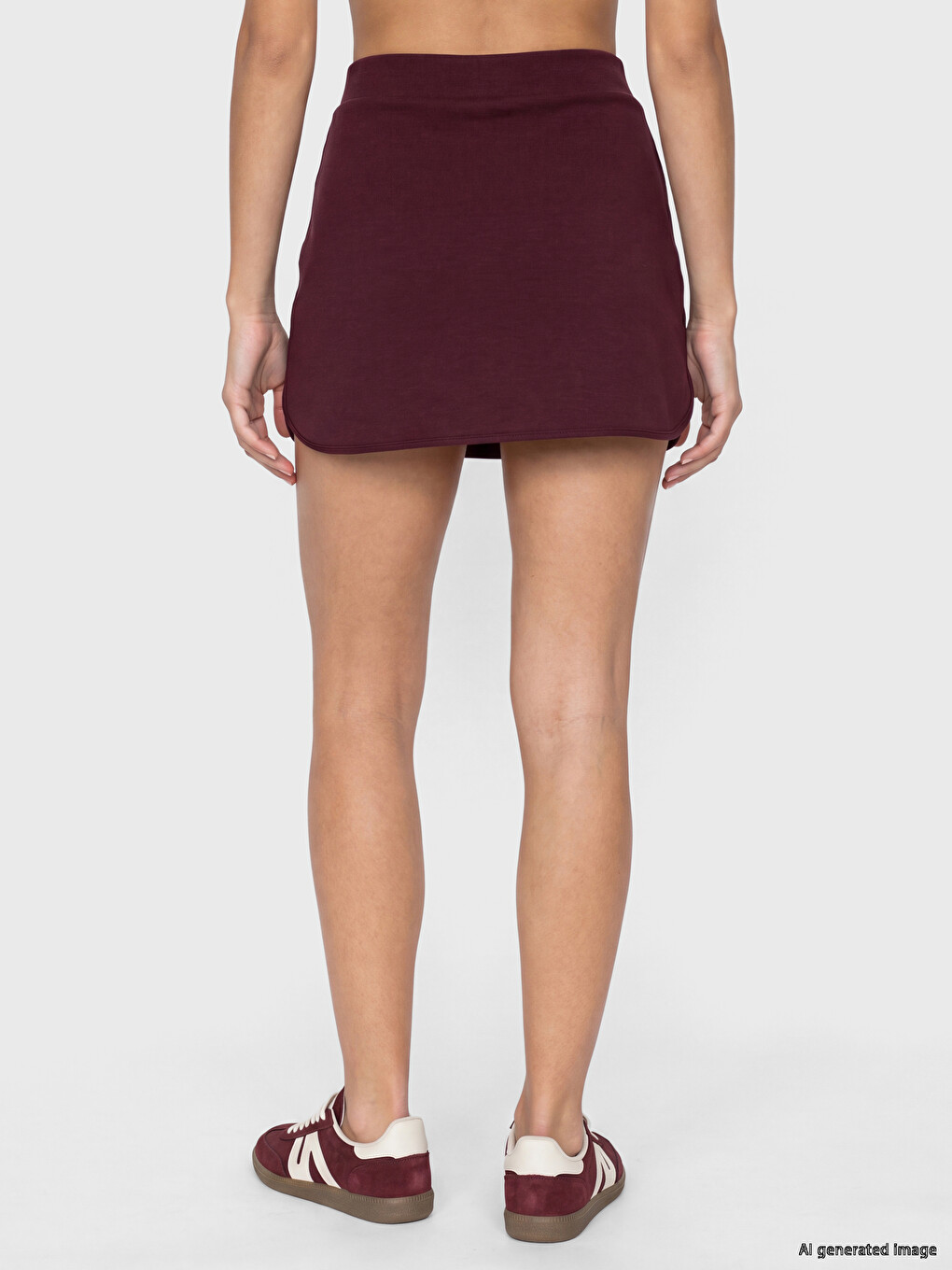 Bordo Beli Lastikli Kadın Mini Şort Etek-3