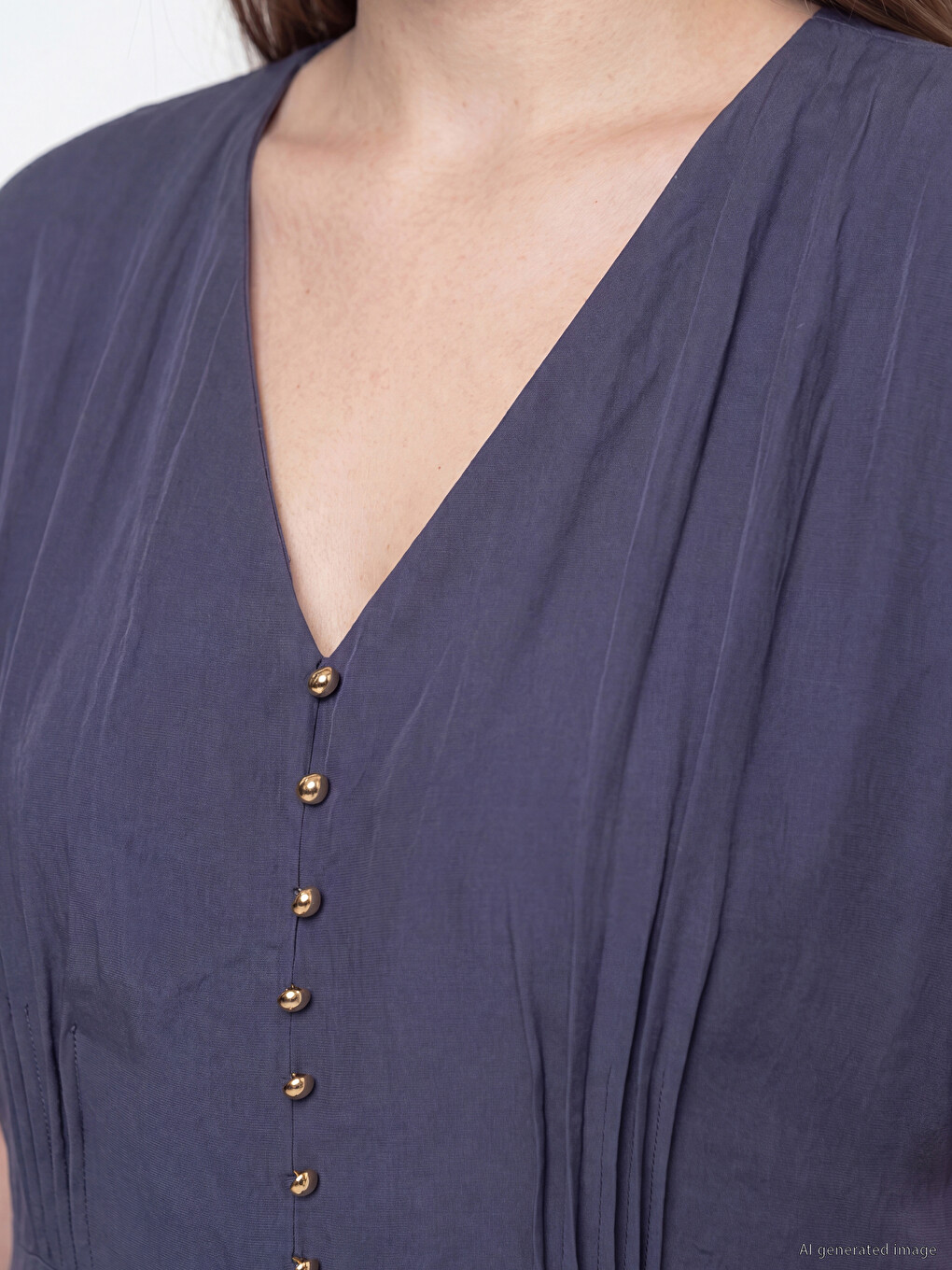 Plus Size V Neck Pleat Detailed Dress-2