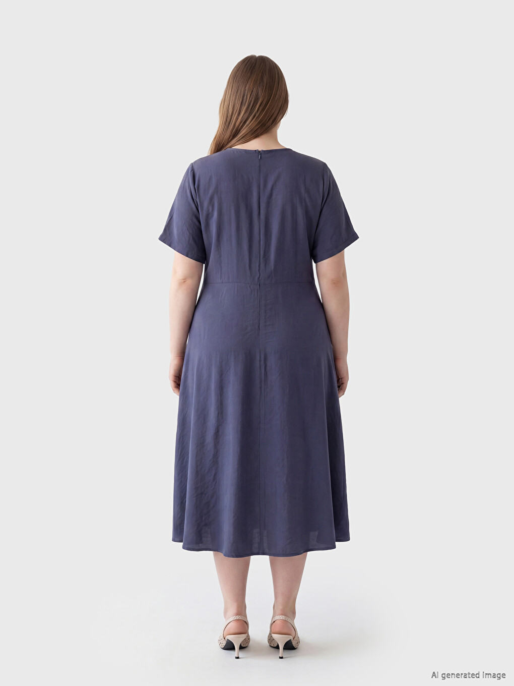 Plus Size V Neck Pleat Detailed Dress-3