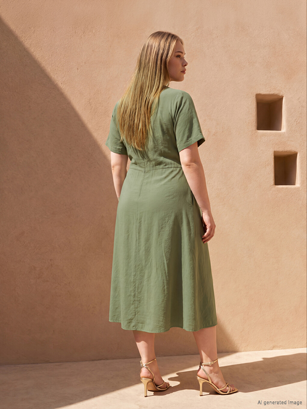 Plus Size V Neck Pleat Detailed Dress-6