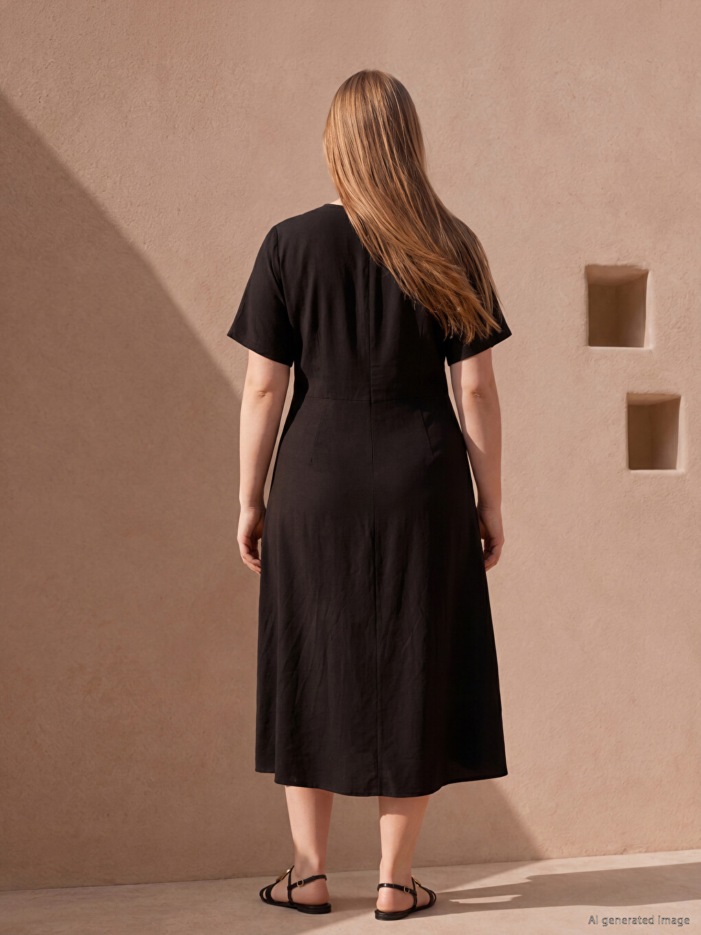 Plus Size V Neck Pleat Detailed Dress-6