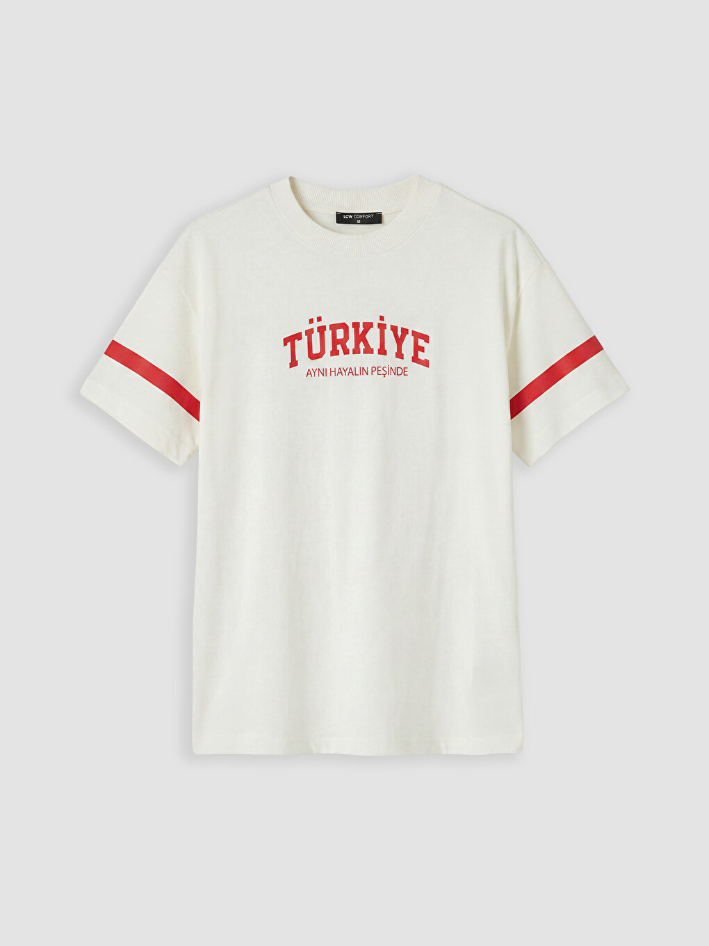 Beyaz Bisiklet Yaka Türkiye Baskılı Kadın Tişört
