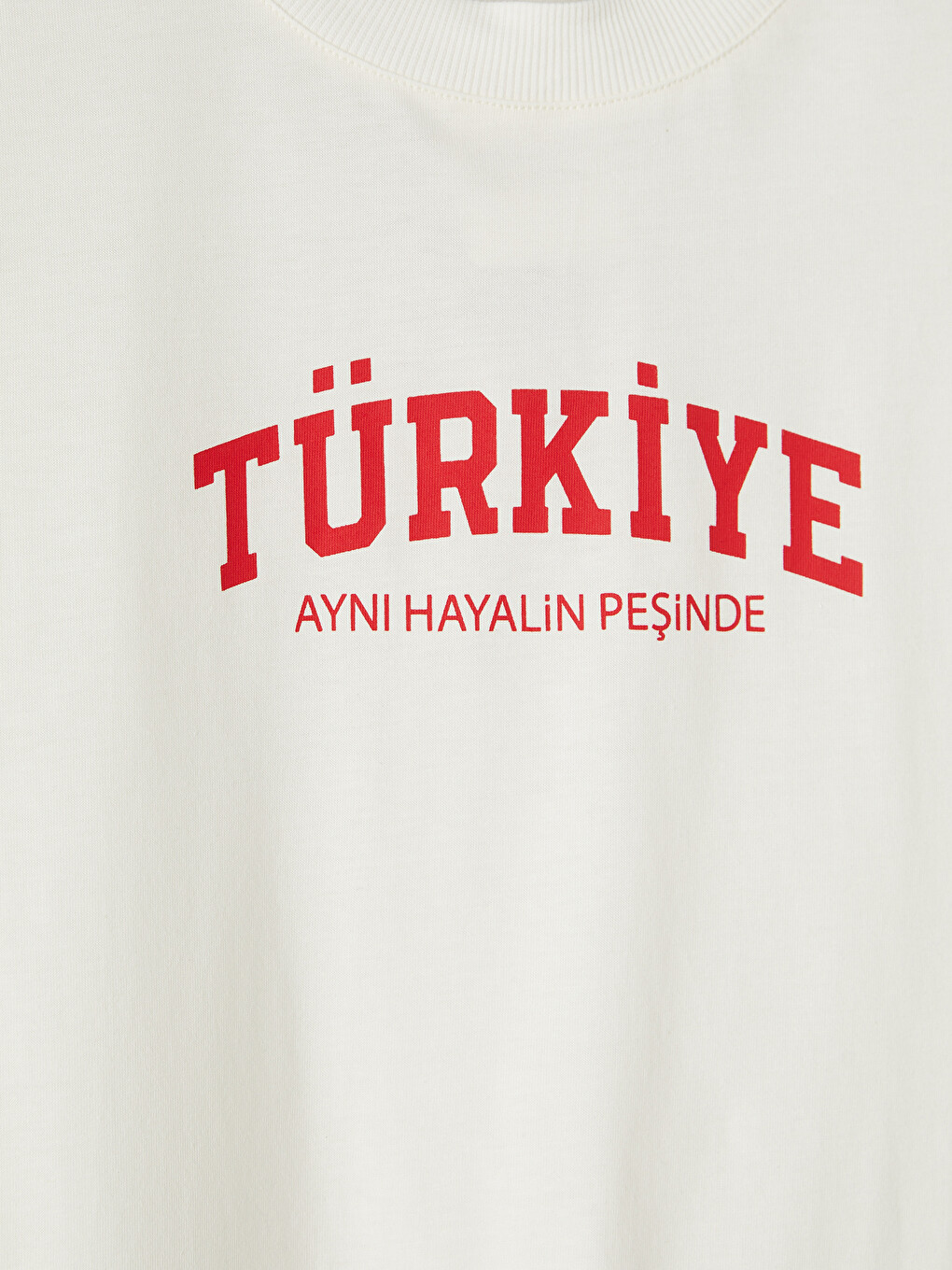 Beyaz Bisiklet Yaka Türkiye Baskılı Kadın Tişört-2