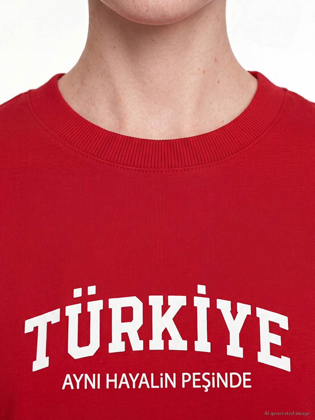Kırmızı Türkiye Baskılı %100 Pamuklu Kadın Tişört-2