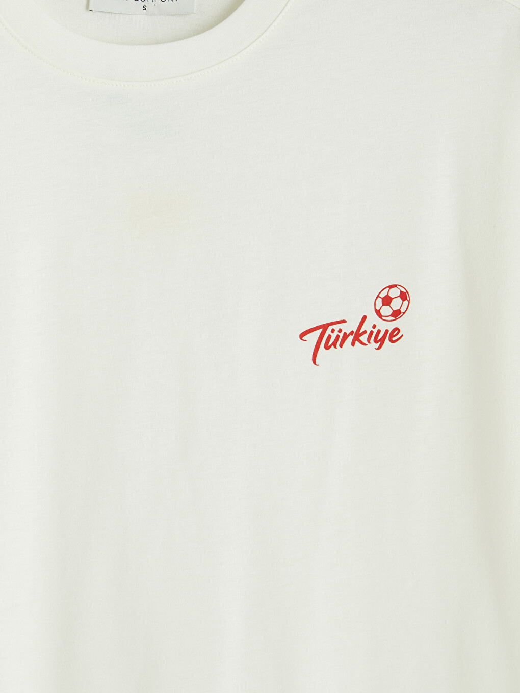 Beyaz Bisiklet Yaka Türkiye Baskılı Kadın Tişört-1