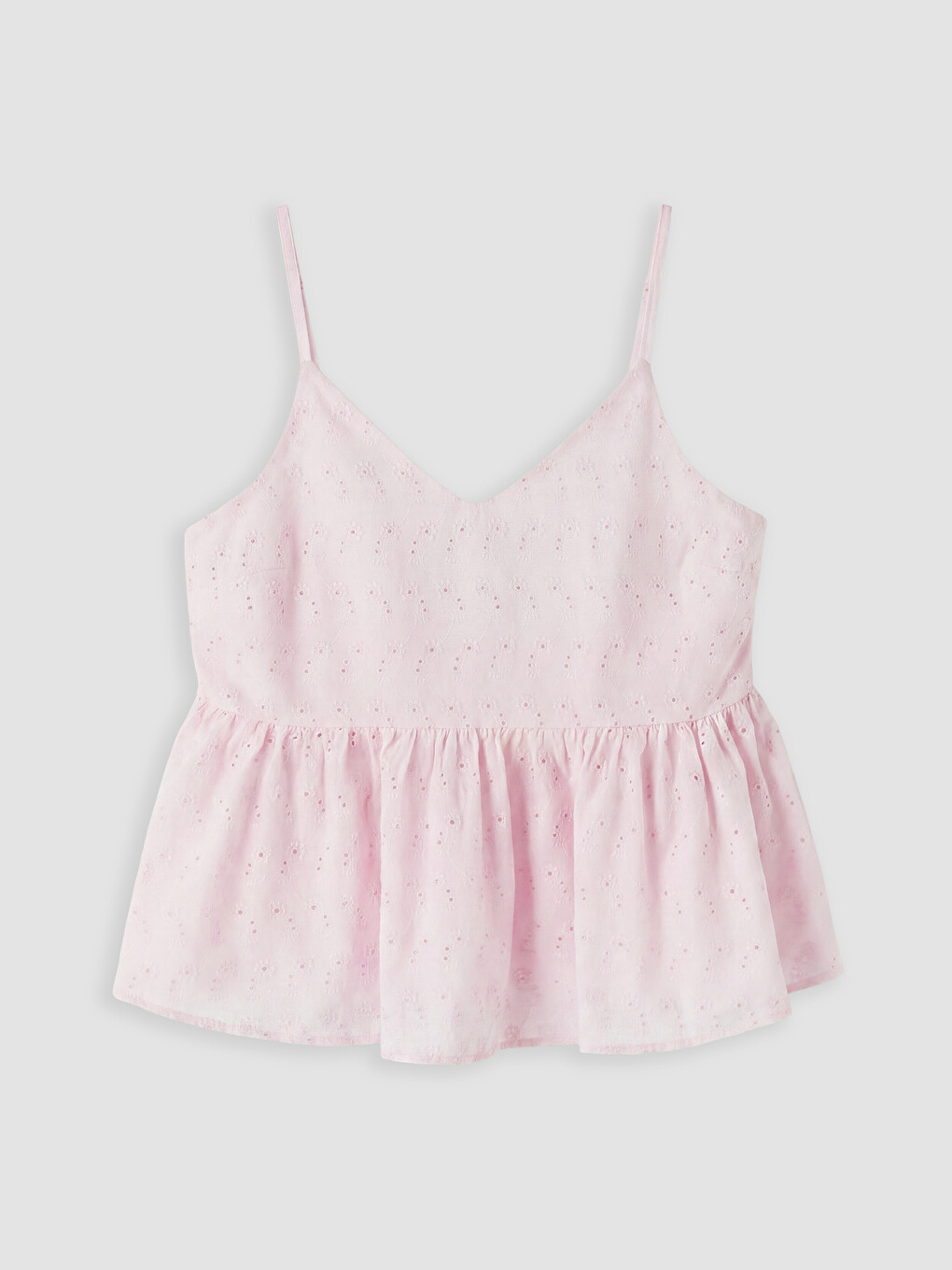 Pembe İp Askılı Brode Peplum Bluz