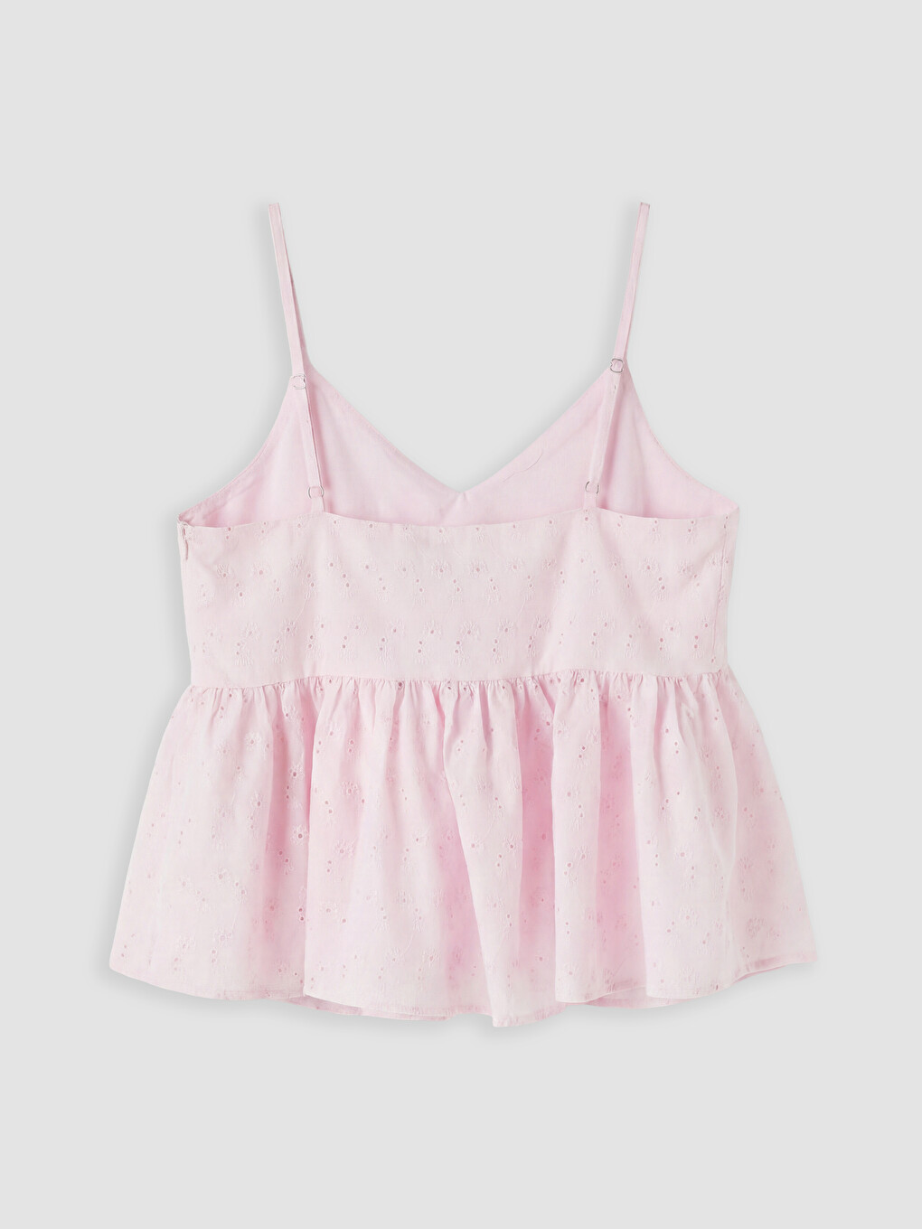Pembe İp Askılı Brode Peplum Bluz-2