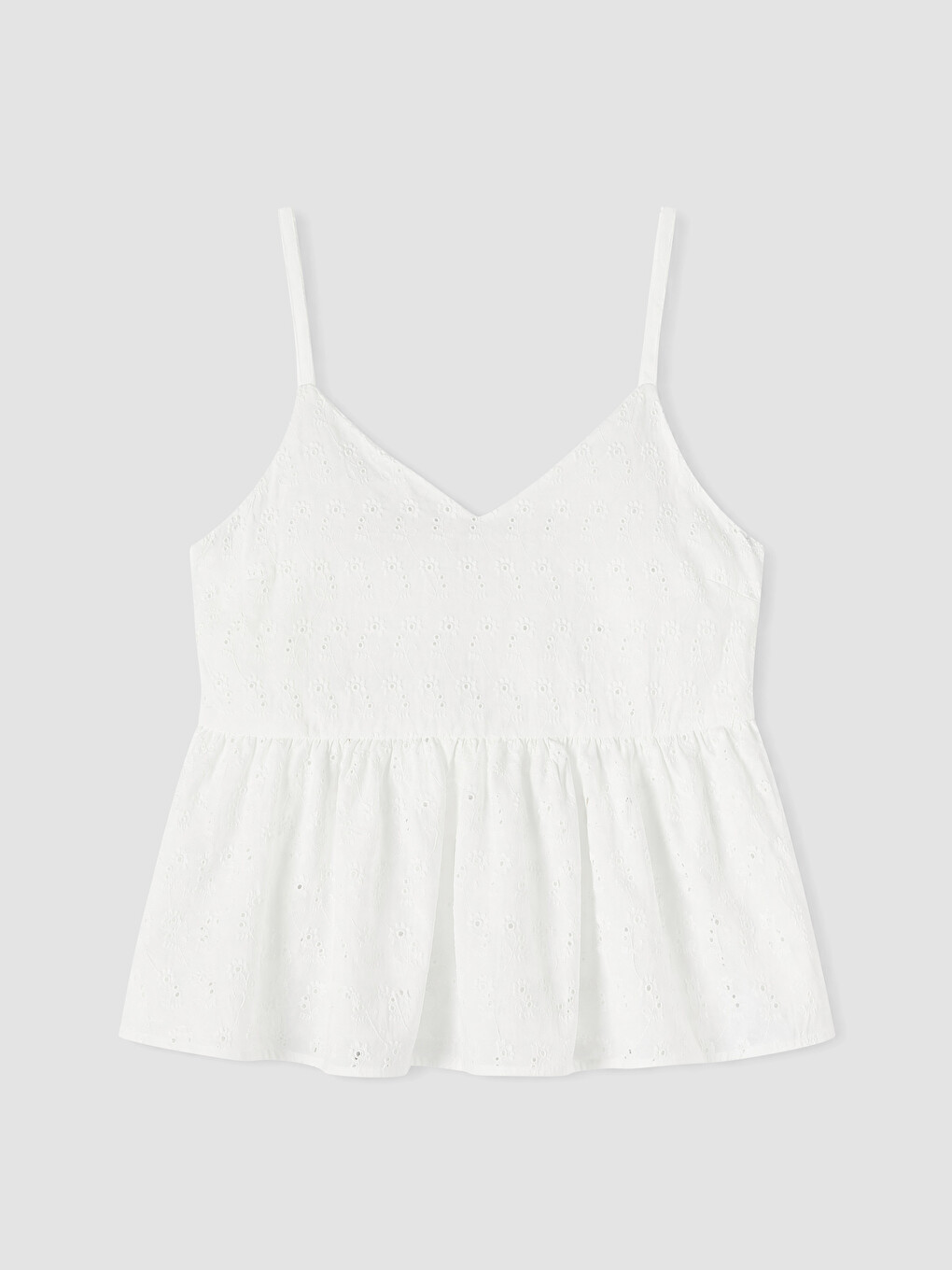 Beyaz İp Askılı Brode Peplum Bluz