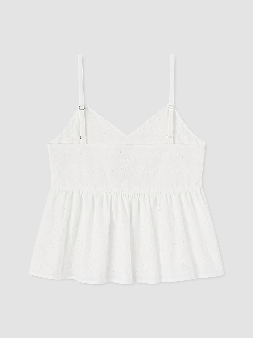 Beyaz İp Askılı Brode Peplum Bluz-2