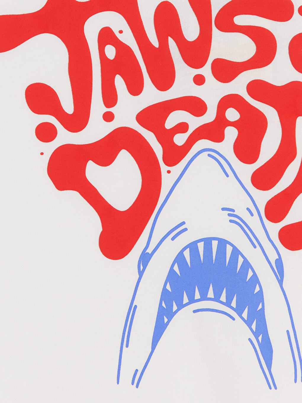 Beyaz Bisiklet Yaka Jaws Baskılı Erkek Tişört-1