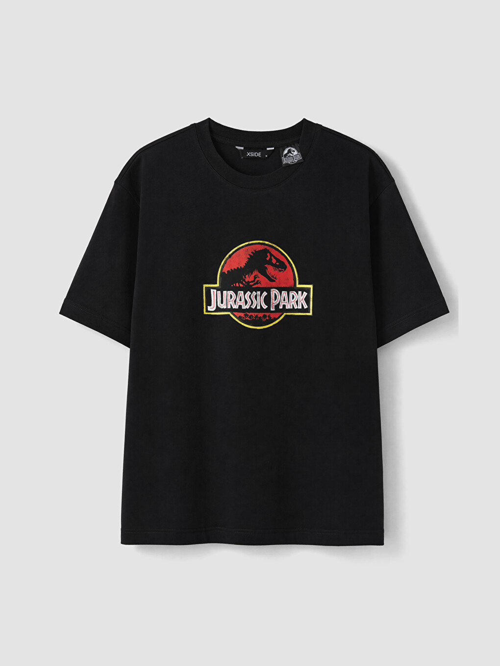 Siyah Bisiklet Yaka Jurassic Park Baskılı Erkek Tişört