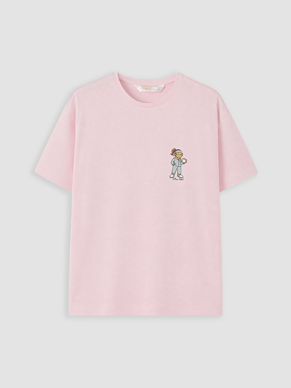 Pembe Maymun Baskılı %100 Pamuklu Kadın Pijama Üstü-1