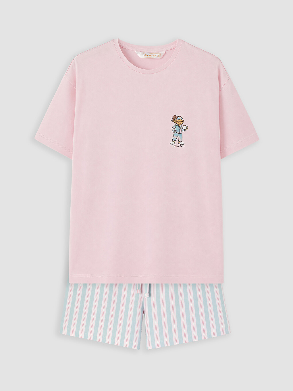 Pembe Nakışlı %100 Pamuklu Kadın Şortlu Pijama Takımı