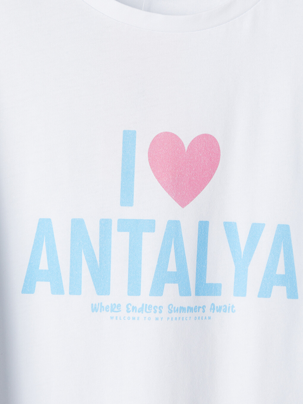 Beyaz Antalya Baskılı Kız Çocuk Tişört-1
