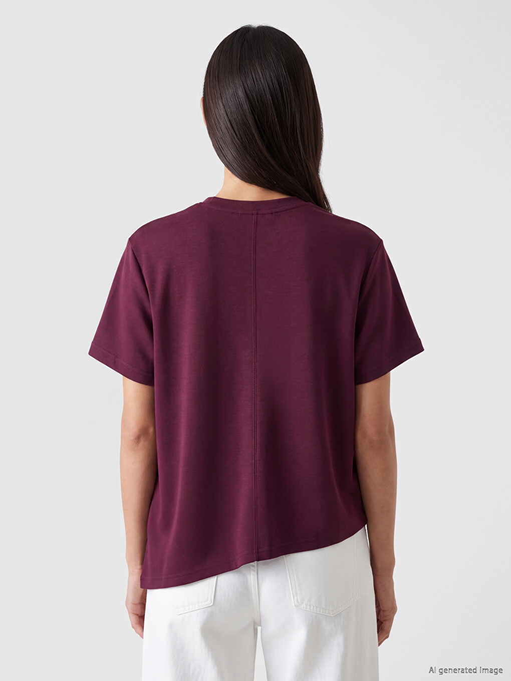 Bordo Soft Touch Asimetrik Kesim Kadın Tişört-3