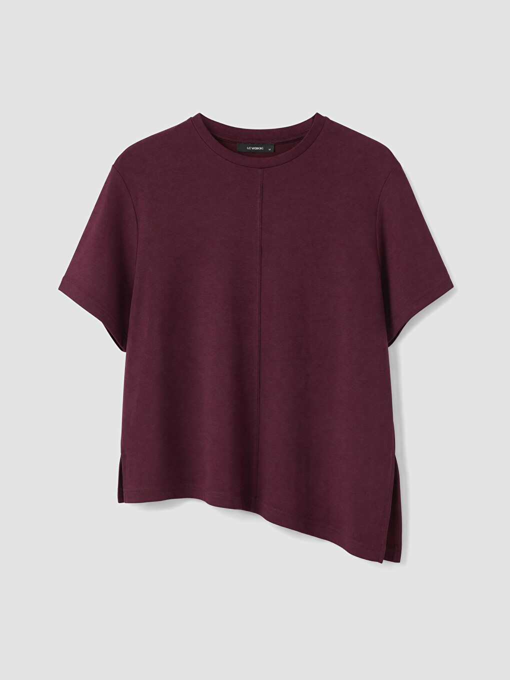 Bordo Soft Touch Asimetrik Kesim Kadın Tişört-4
