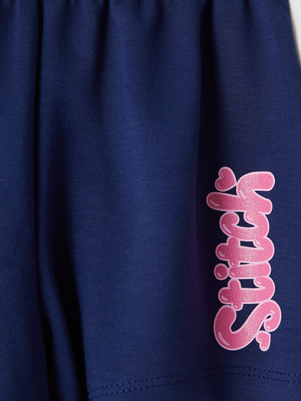 Beyaz Stitch Baskılı Kız Çocuk Şortlu Takım-5