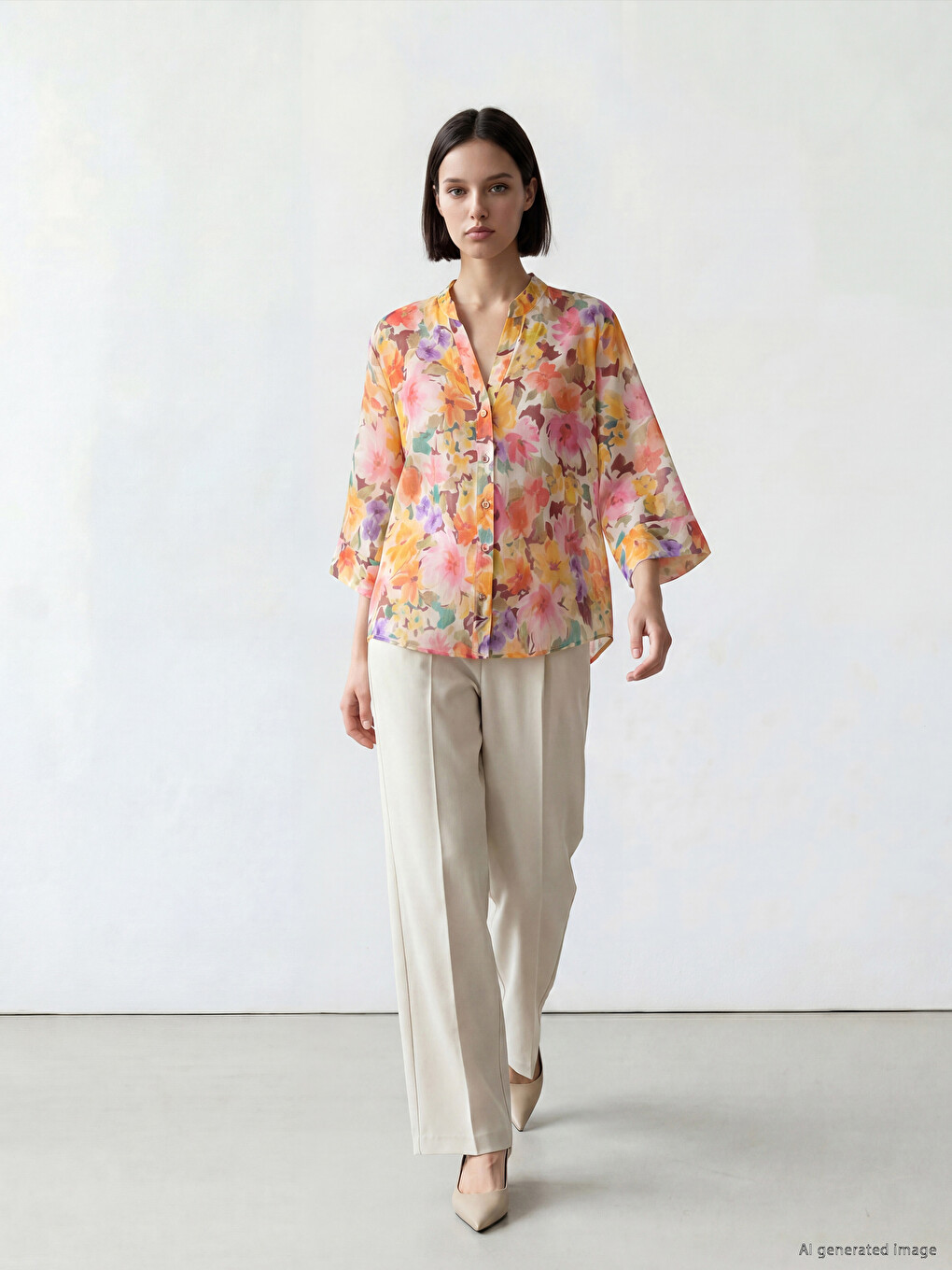 Notch Neck Floral Blouse-1