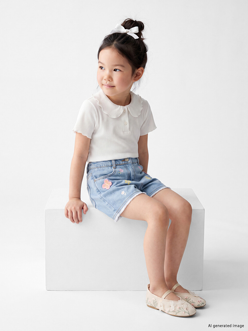 Embroidered Girls' Jean Shorts-1