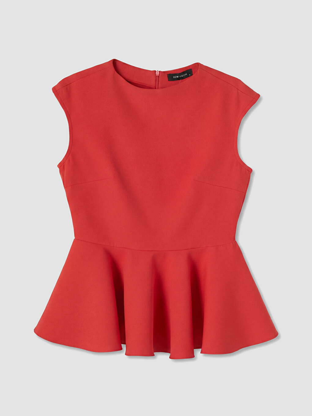 Kırmızı Bisiklet Yaka Peplum Fırfırlı Bluz
