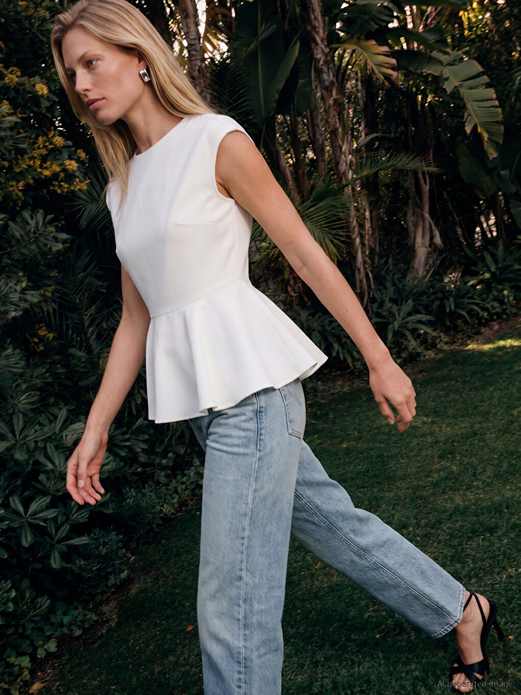 Beyaz Bisiklet Yaka Peplum Fırfırlı Bluz-1