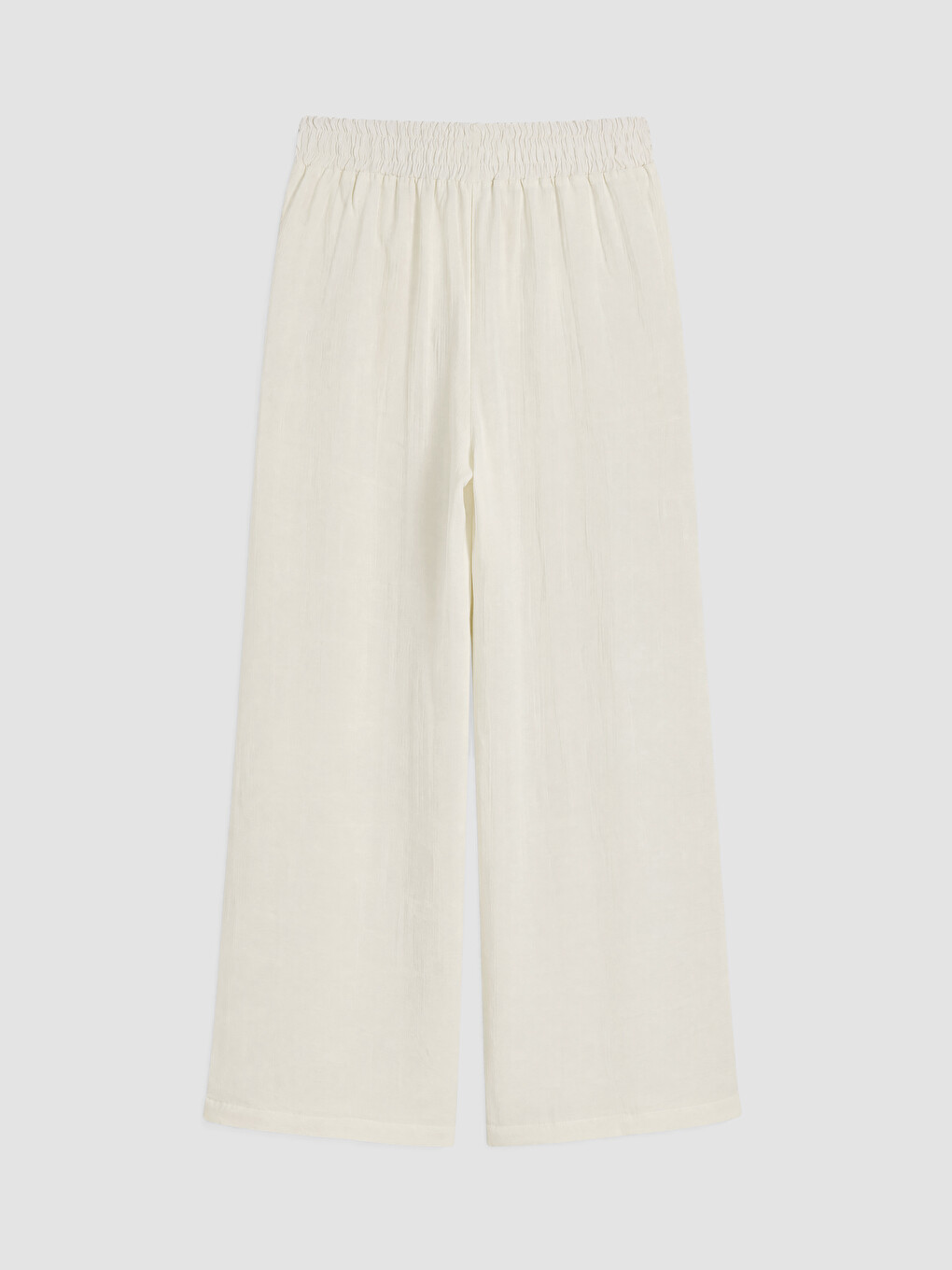 Bej Beli Lastikli Geniş Paça Kadın Pantolon-2