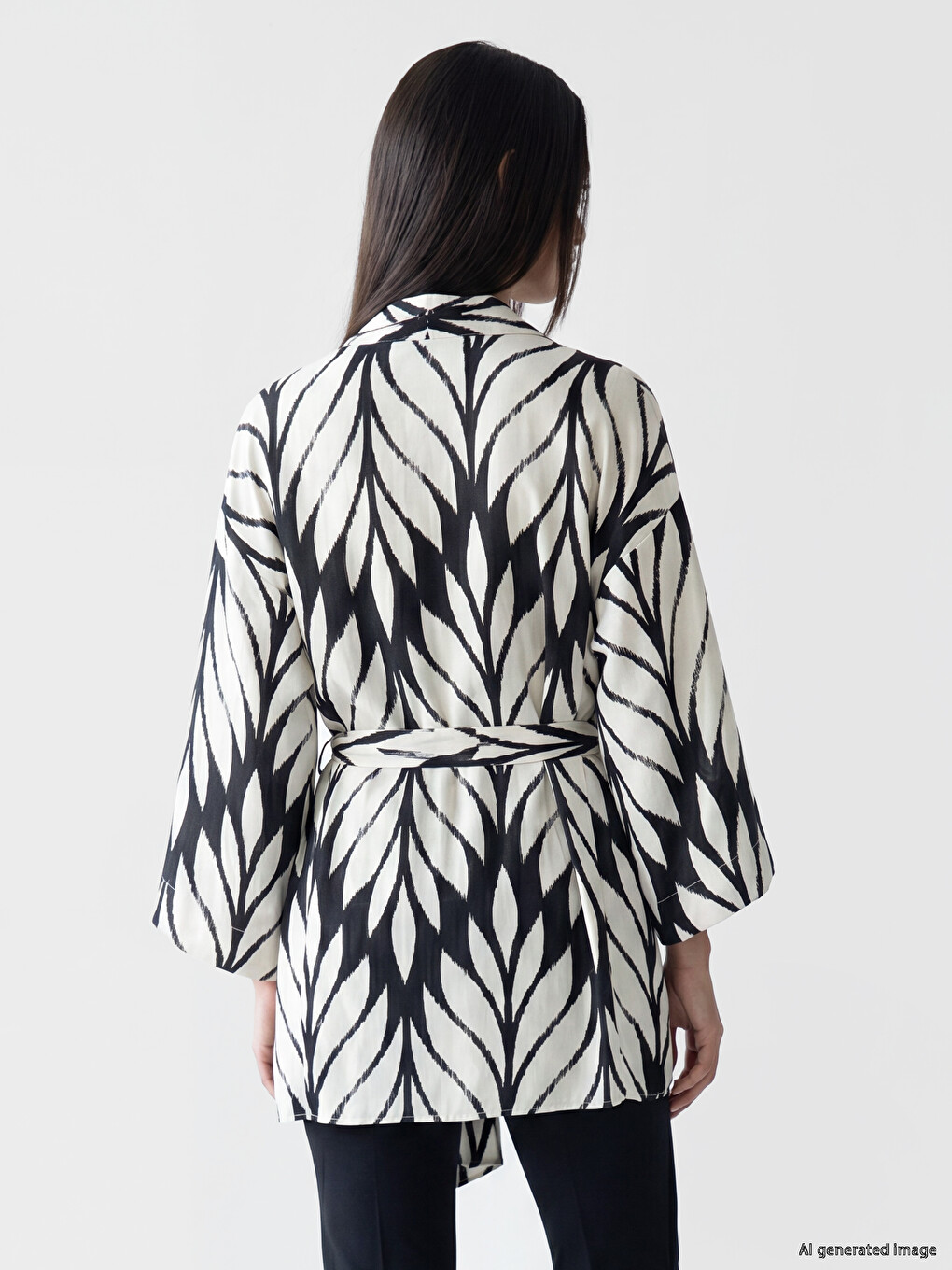 Ženski kimono sa šal kragnom i uzorkom-2