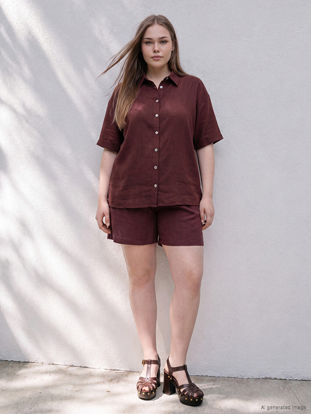 Plus Size Linen Blend Women's Shirt-1