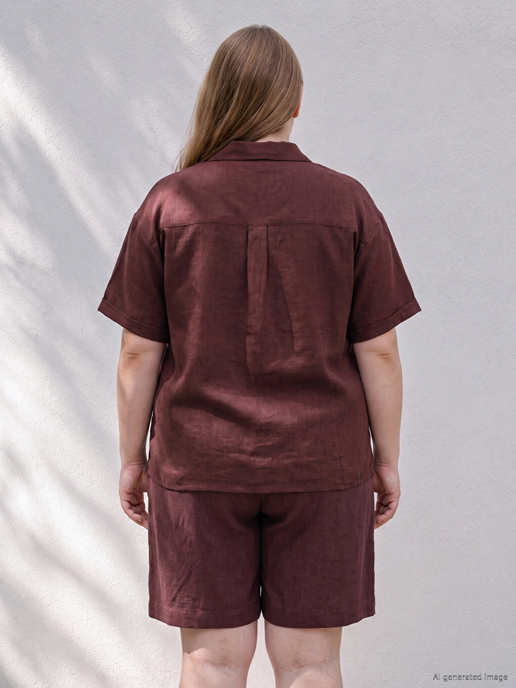 Plus Size Linen Blend Women's Shirt-3