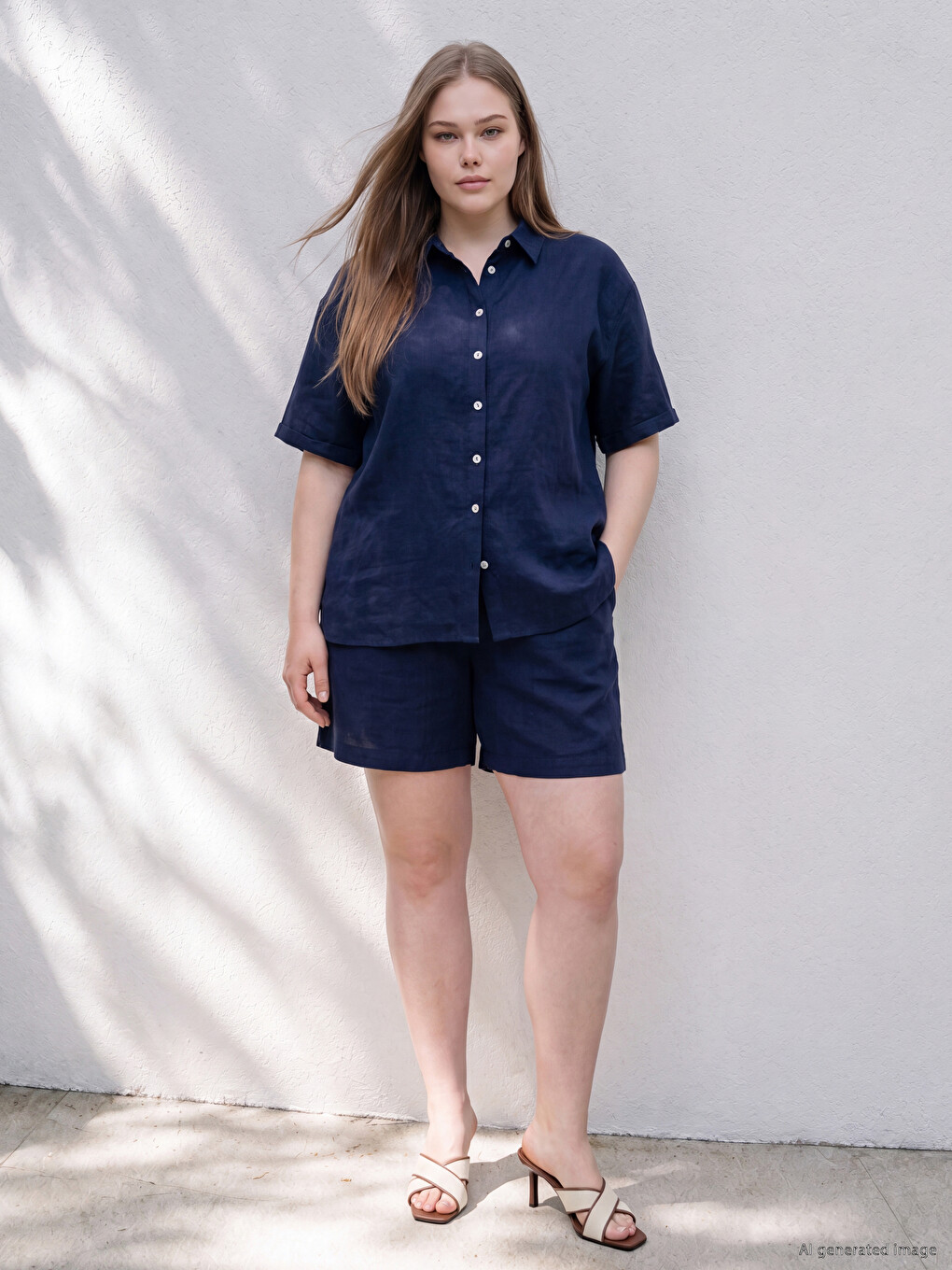 Plus Size Ženska Košulja Od Mešavine Lana-1