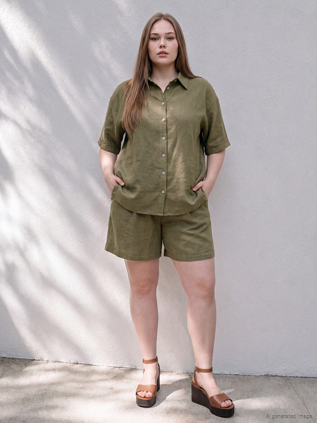 Plus Size Linen Blend Women's Shirt-1
