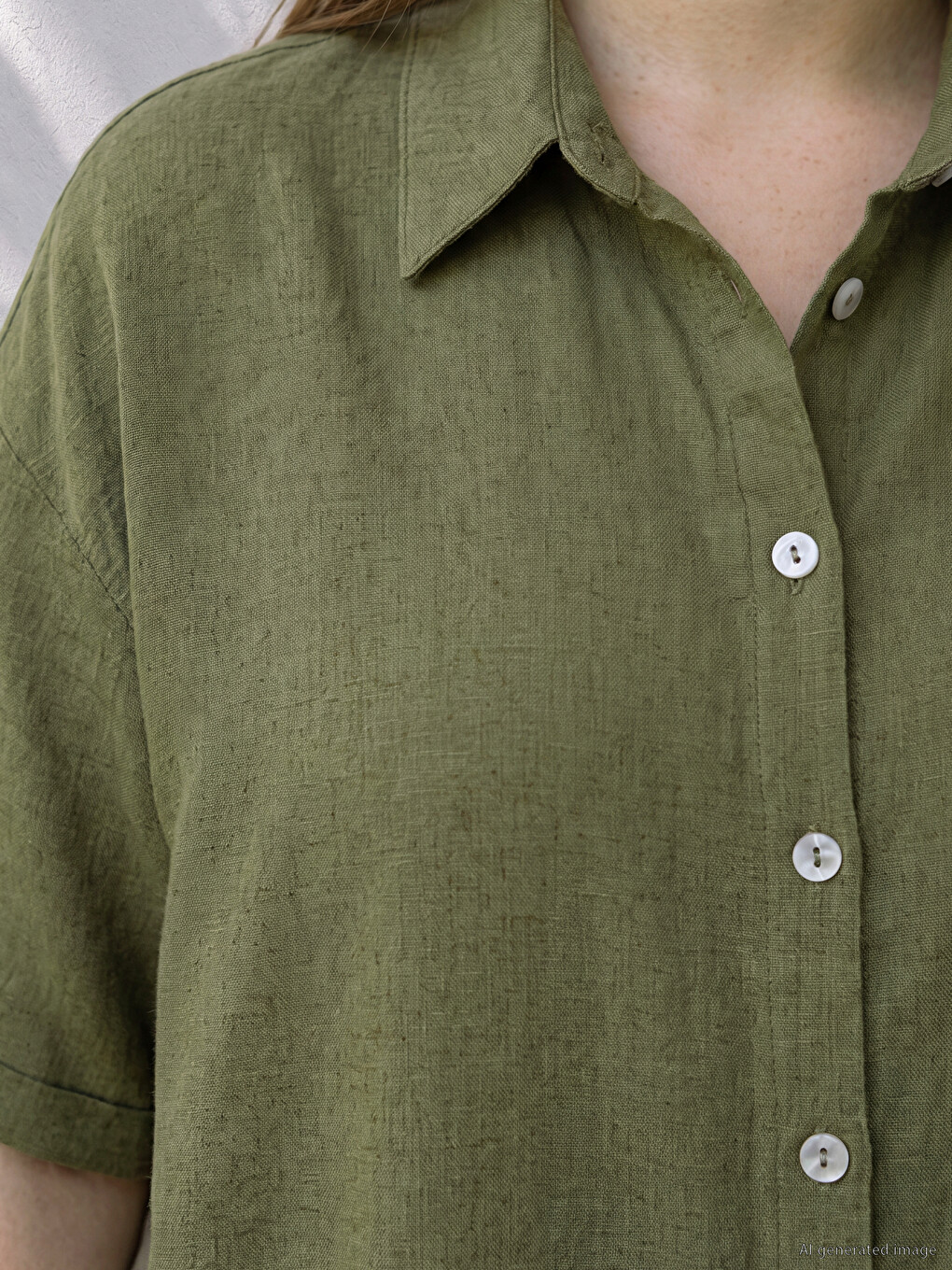 Plus Size Linen Blend Women's Shirt-2