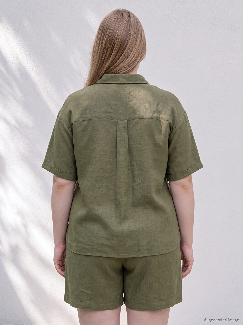 Plus Size Linen Blend Women's Shirt-3