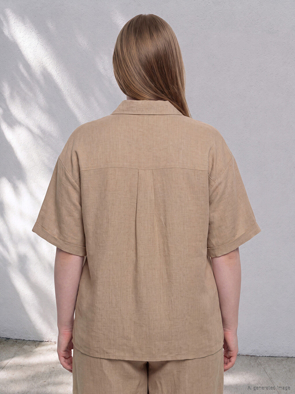 Plus Size Linen Blend Women's Shirt-3