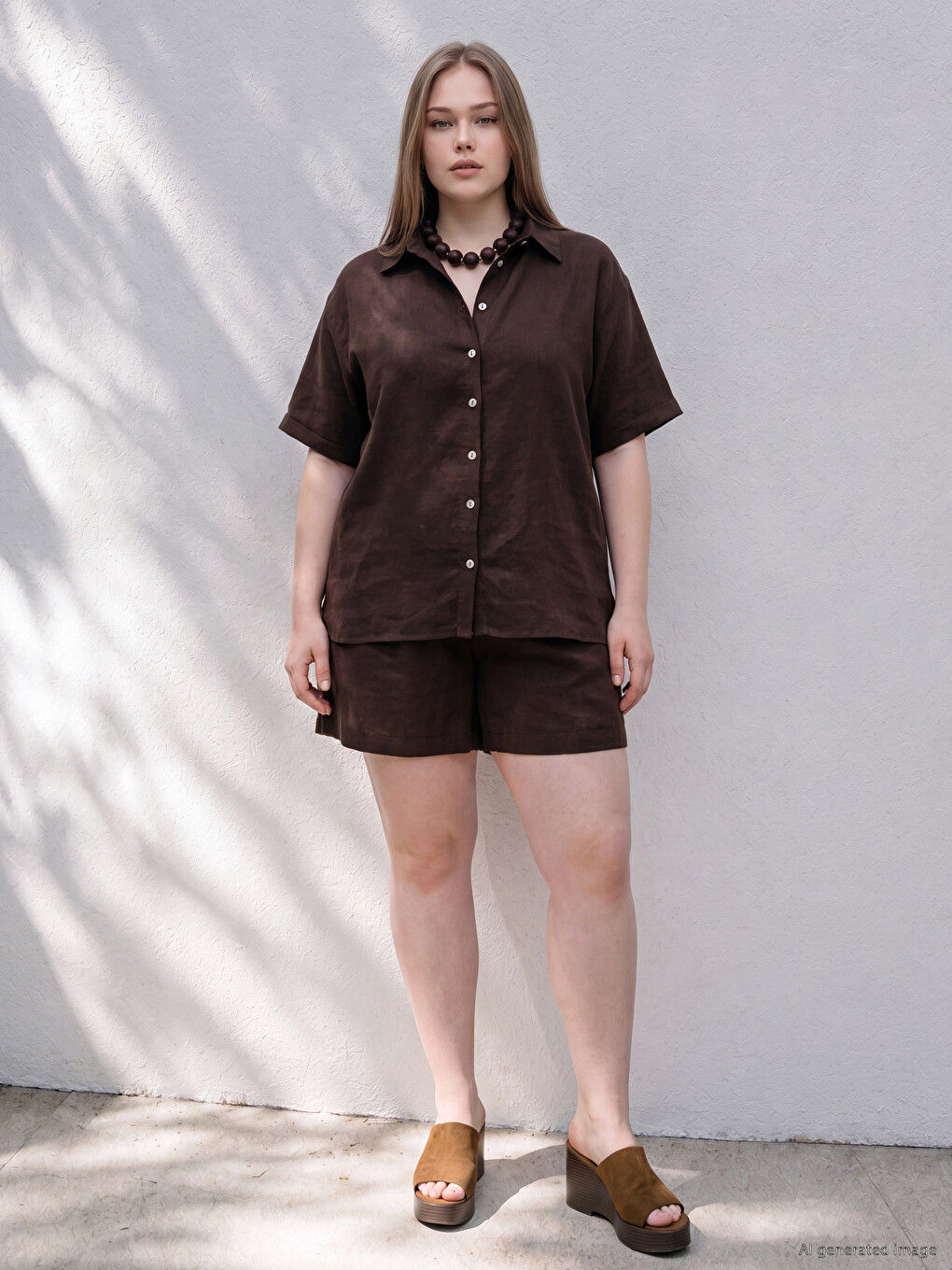 Plus Size Linen Blend Women's Shirt-1