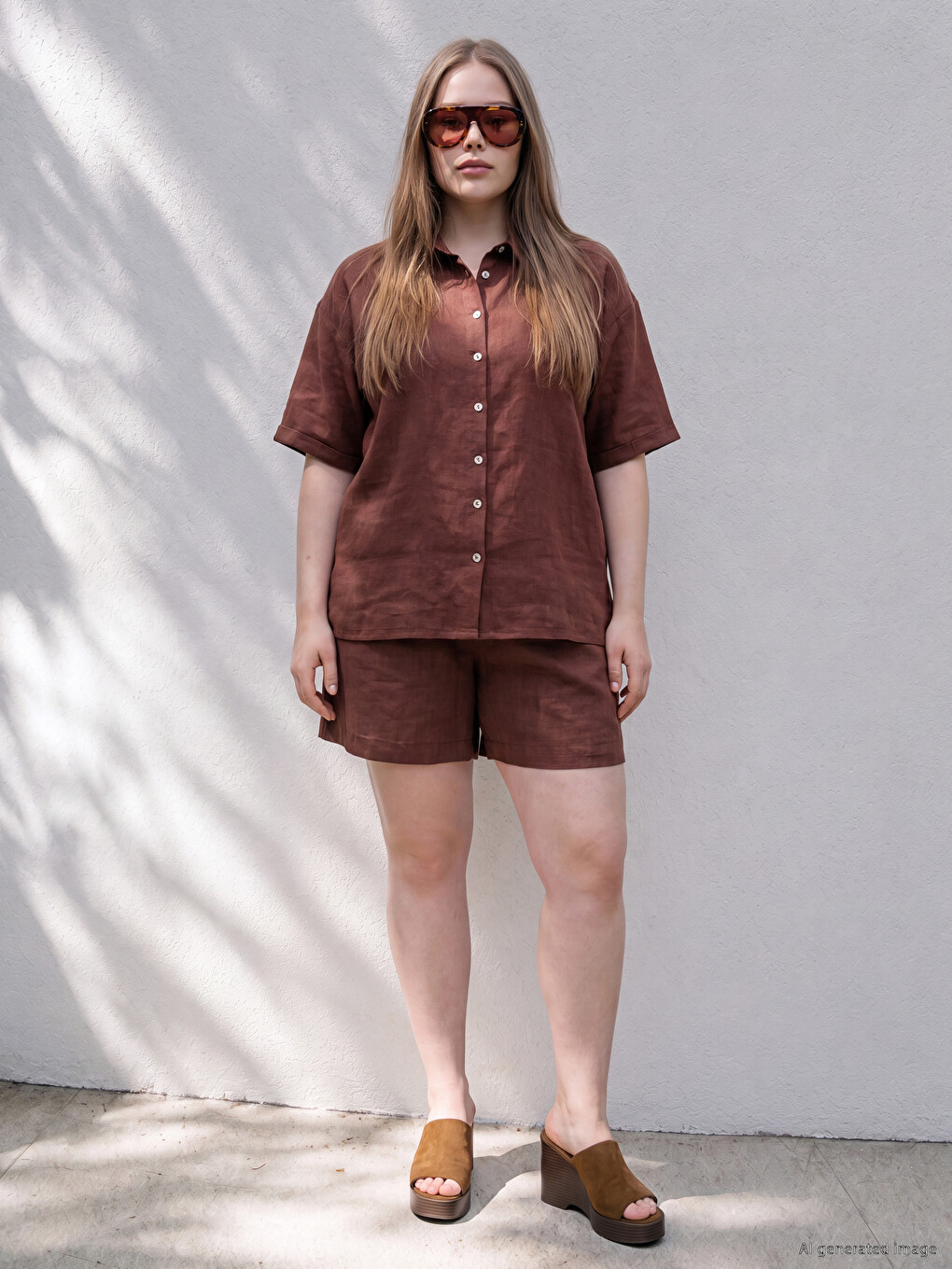 Plus Size Linen Blend Women's Shirt-1