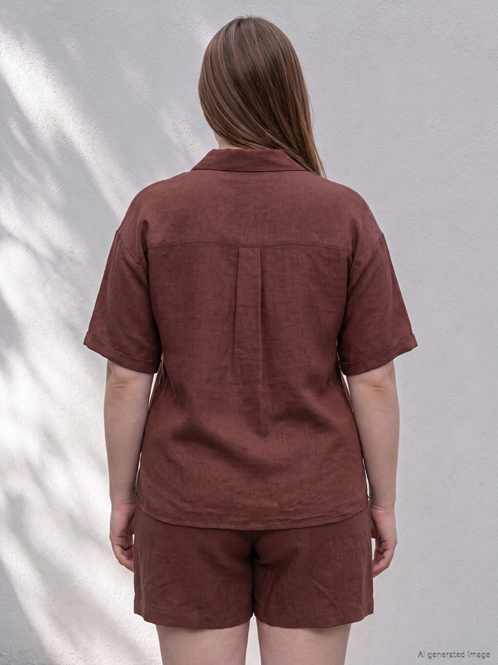 Plus Size Linen Blend Women's Shirt-3