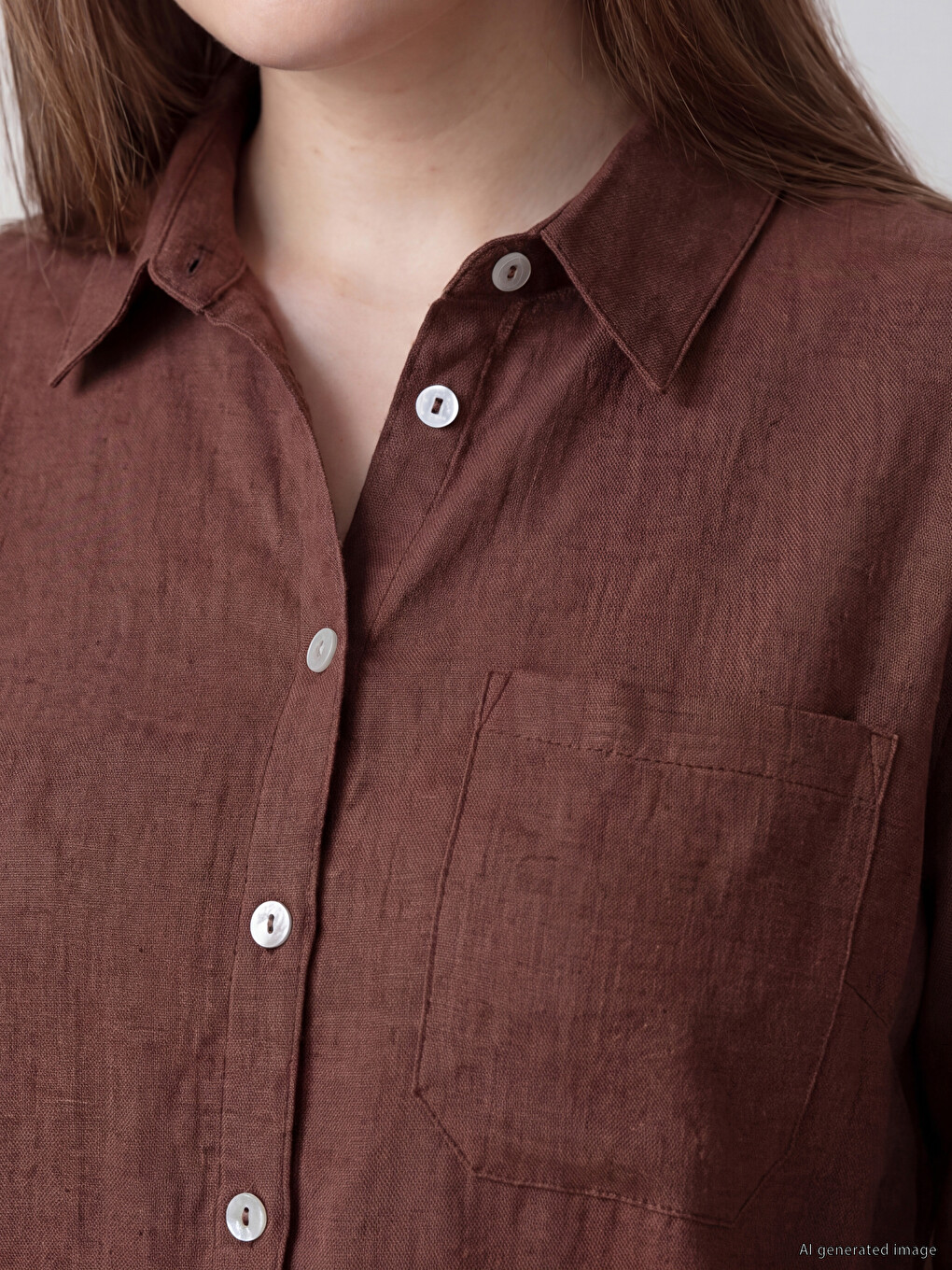 Plus Size Linen Blend Women's Shirt-1