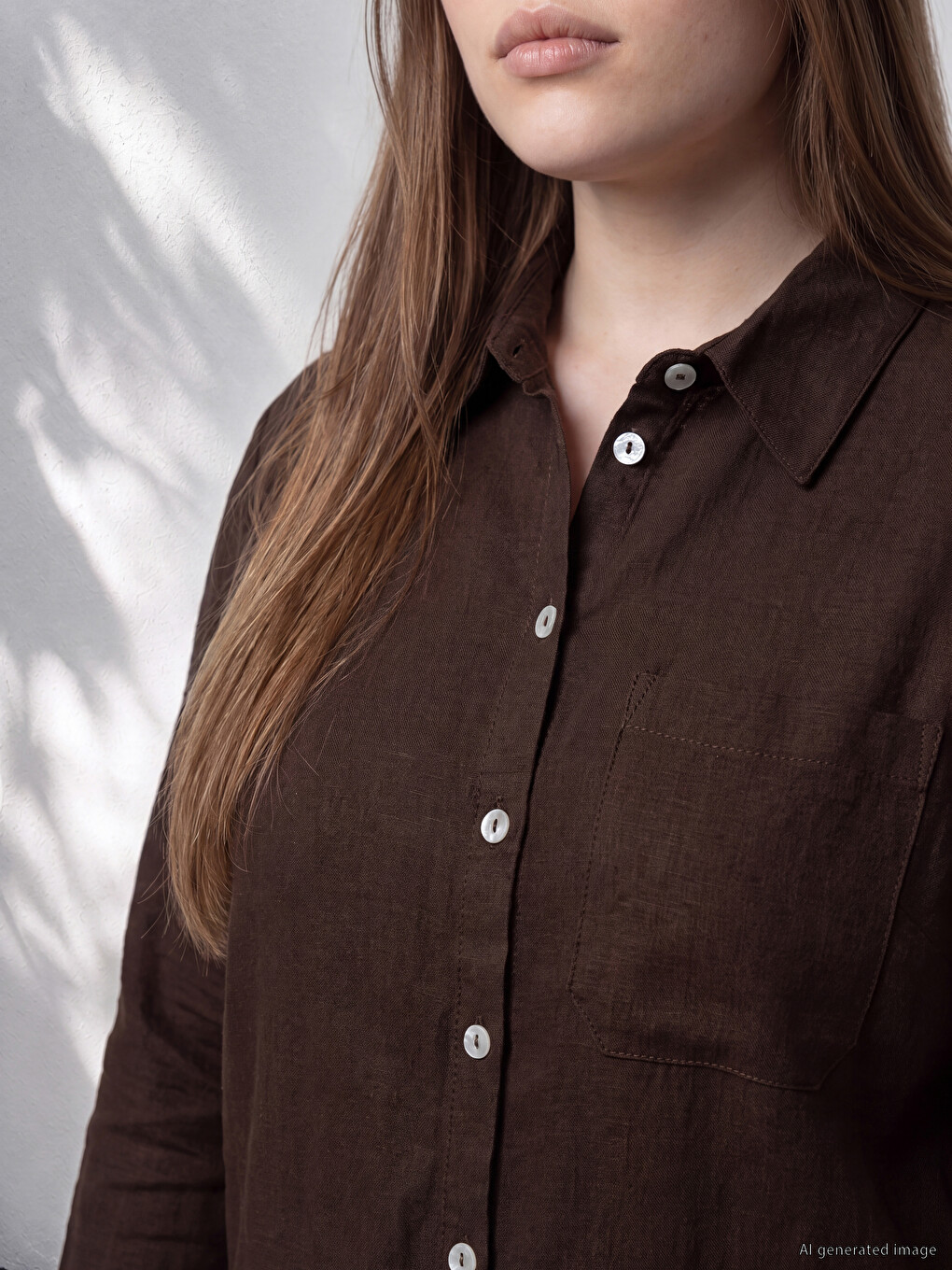 Plus Size Linen Blend Women's Shirt-1