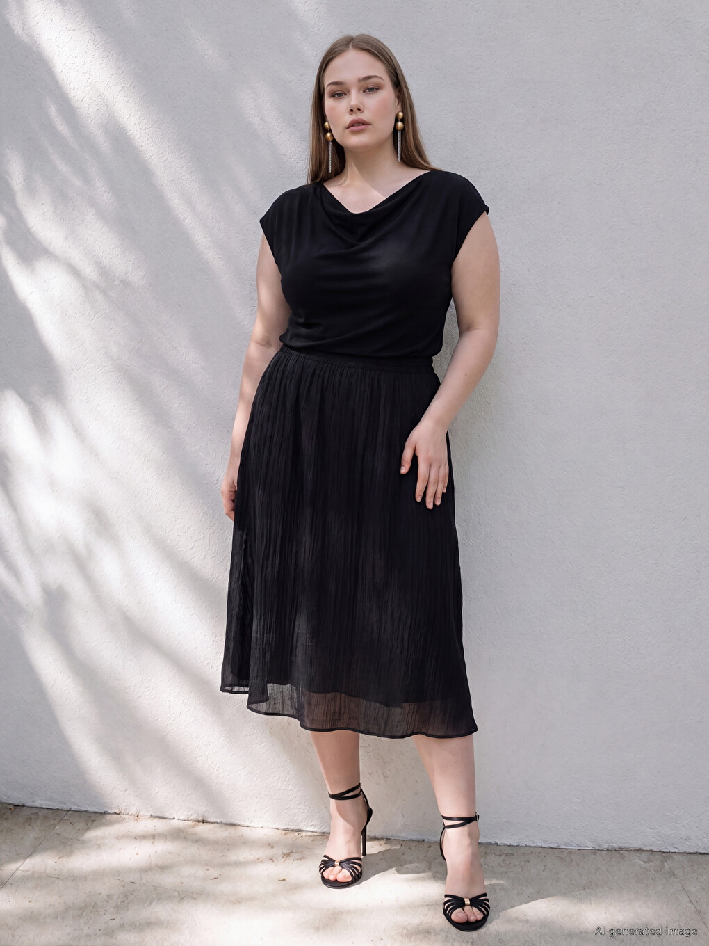 Plus Size Linen Blend Flared Skirt