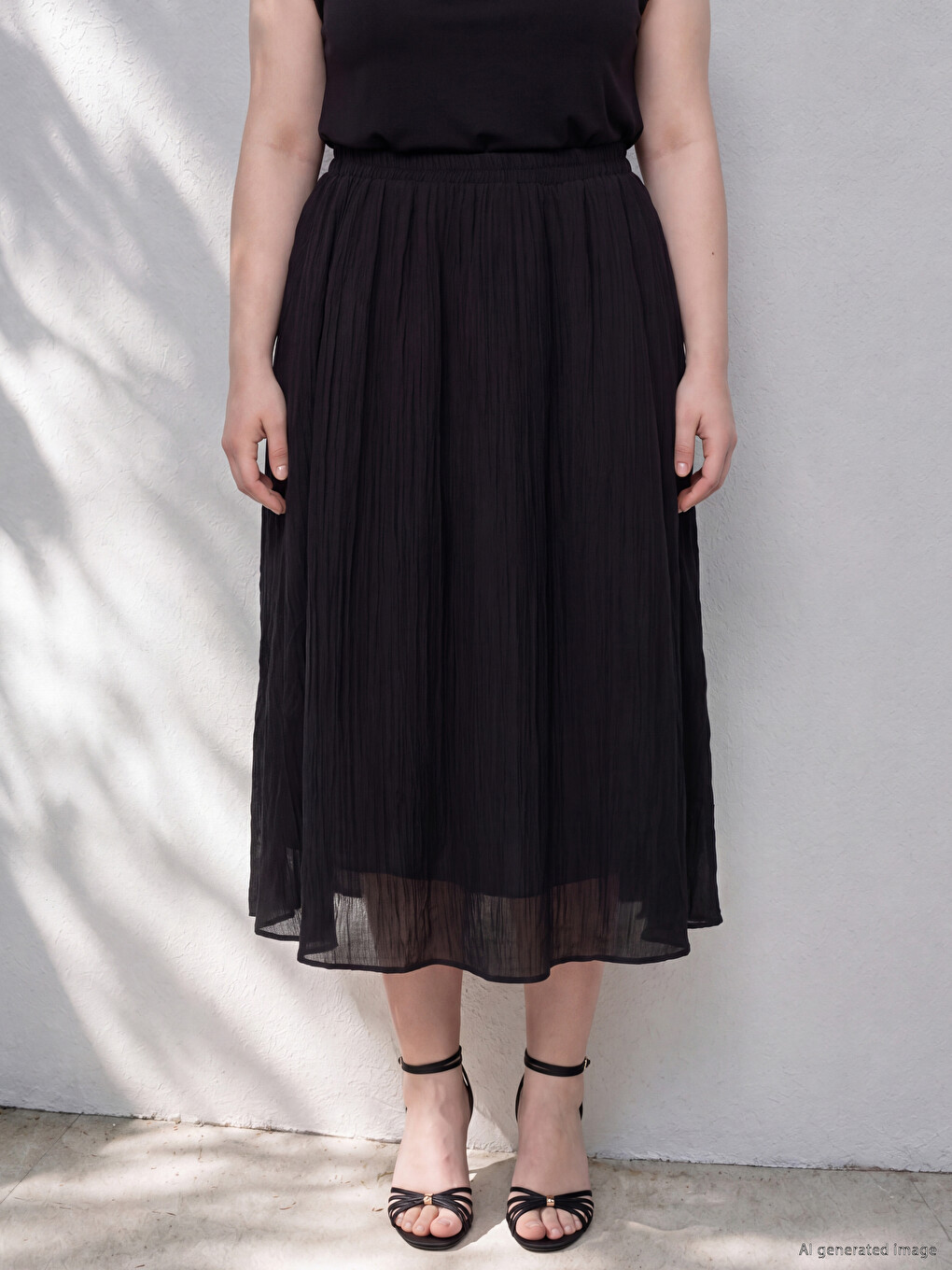 Plus Size Linen Blend Flared Skirt-1