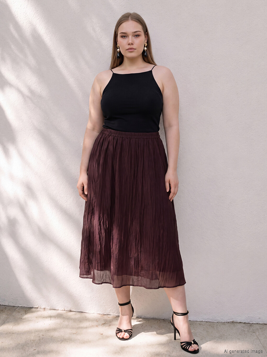 Plus Size Linen Blend Flared Skirt