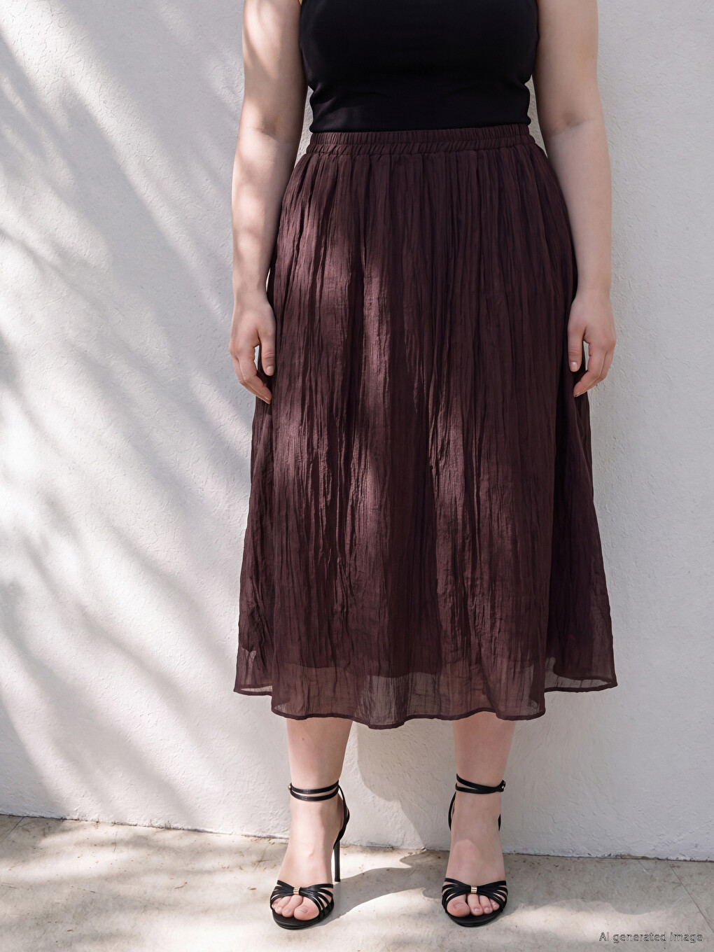 Plus Size Linen Blend Flared Skirt-1