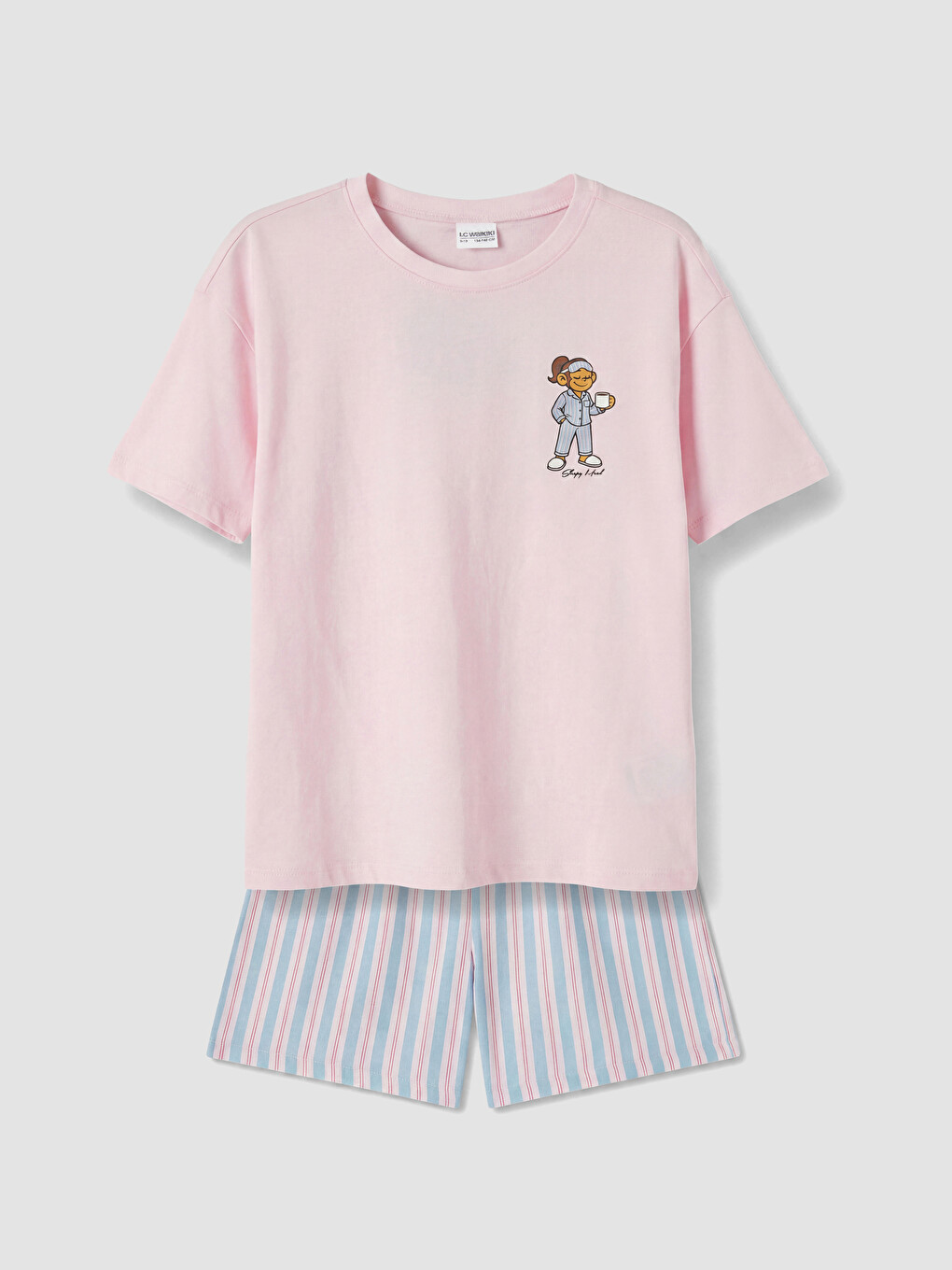 Pembe Baskılı Kız Çocuk Şortlu Pijama Takımı